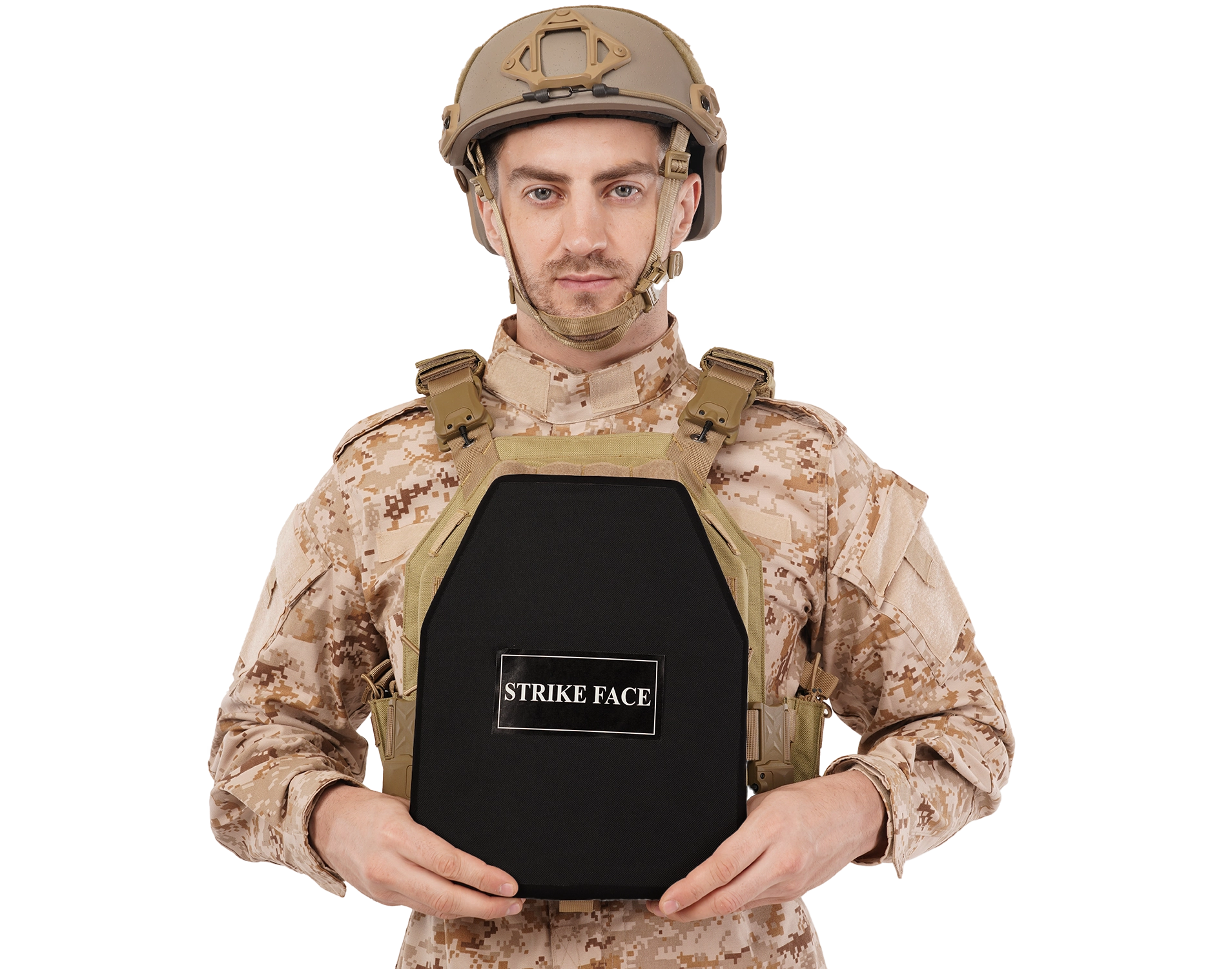 RhinoCore RF2 hard armor plate designed for advanced ballistic protection, featuring a black strike face panel for tactical use.